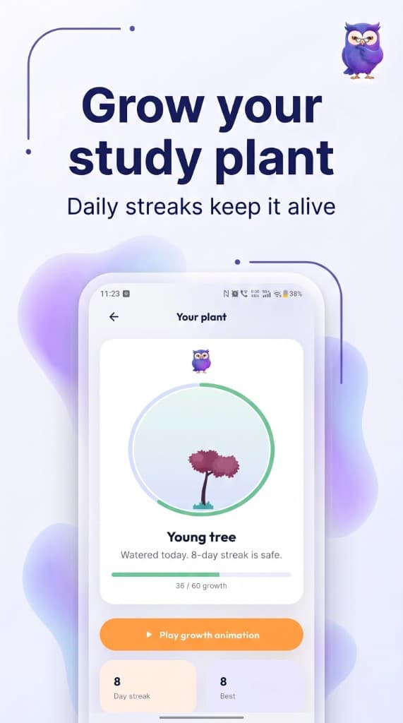 Lumina study garden with daily streak and plant growth